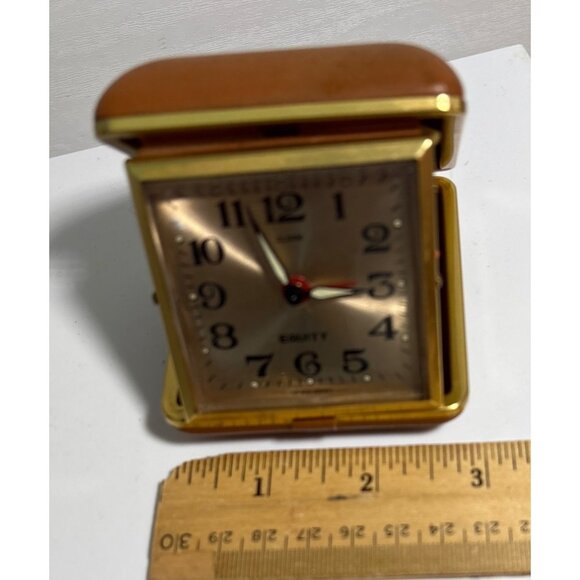 Vintage Equity Travel Alarm Clock In Brown Leatherette Case - Picture 2 of 6